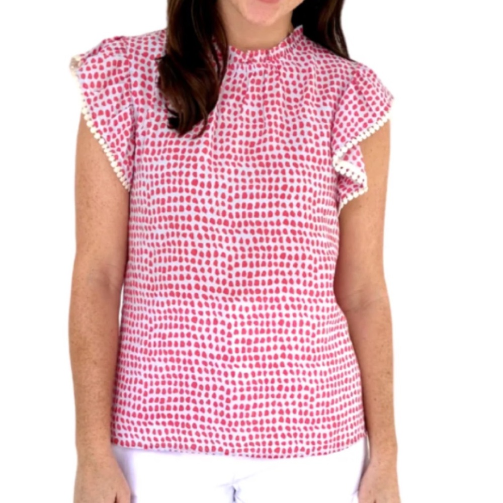 THML Pink and White Dotted Flutter Sleeve Blouse